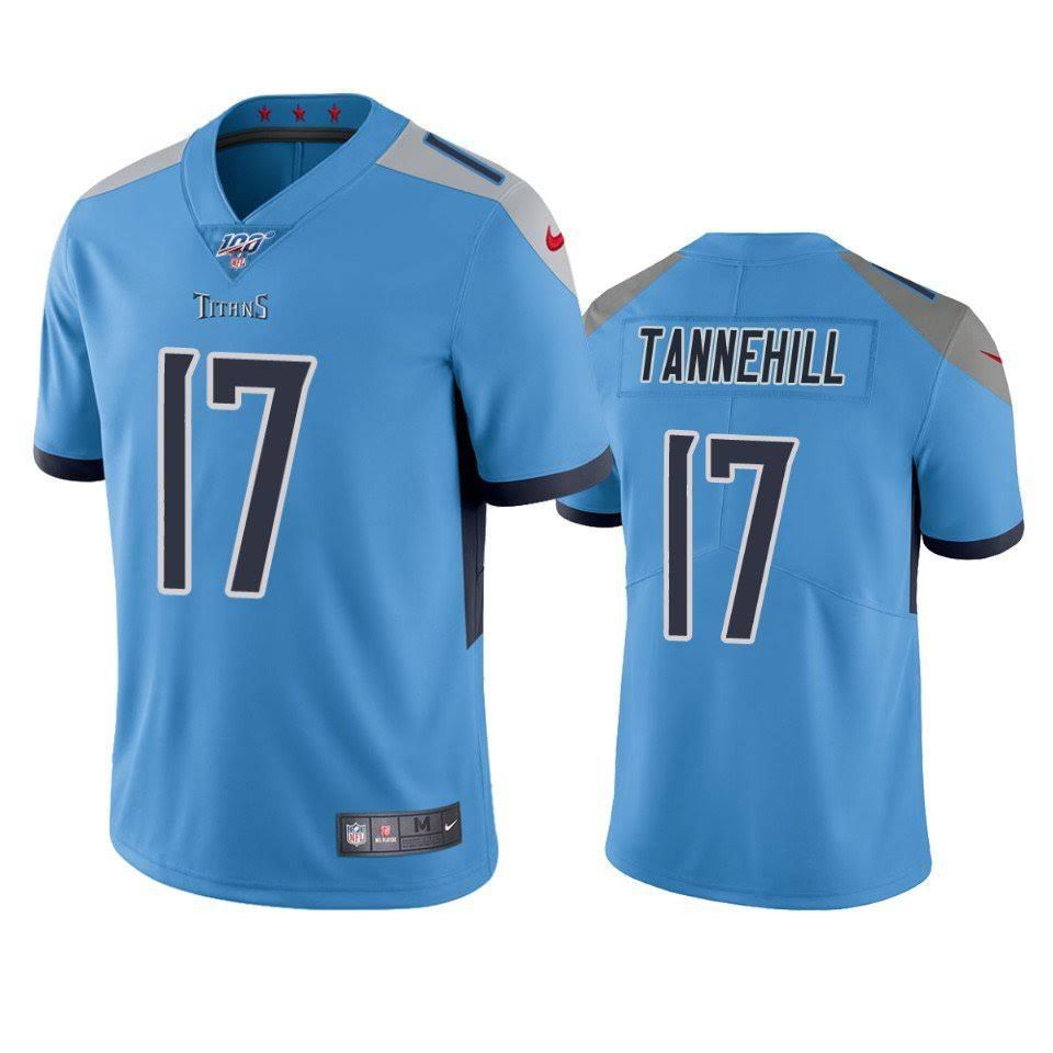 Men Tennessee Titans 17 Ryan Tannehill Nike Light Blue 100th Vapor Limited NFL Jersey